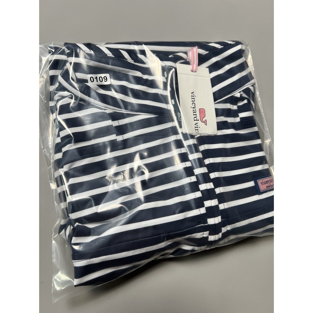 Vineyard Vines The Shep Shirt 1/4 Zip Striped Golf Polo Nautical Navy White M - Picture 8 of 8